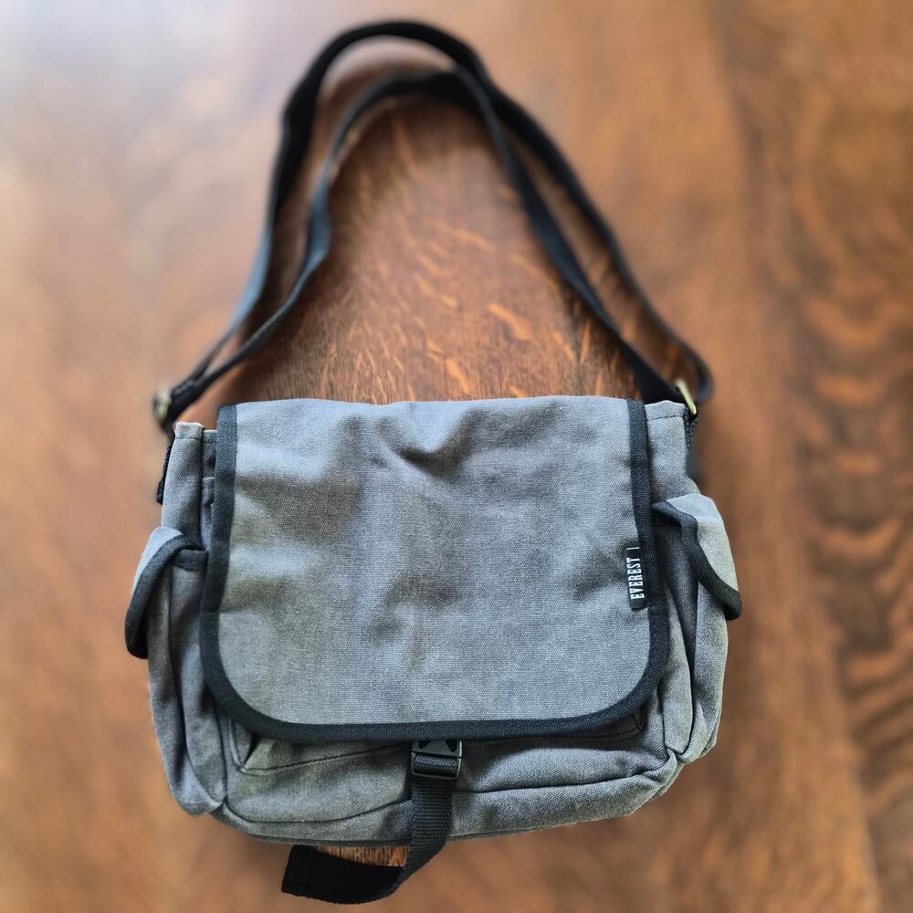 Everest Gray Cotton Canvas Messenger Bag Y2K Gorpcore Techwear School Crossbody